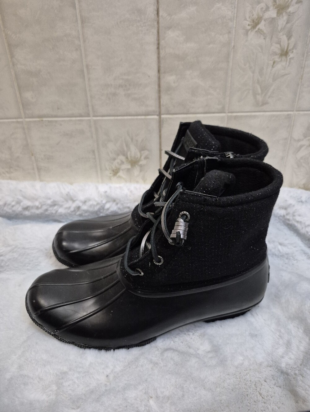 Sperry Top-Sider Saltwater Serpent Leather Duck Boot Black Leather/Rubber Sz 10.